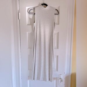 Banana Republic High Neck Sleeveless White and Gray Striped Midi Dress
